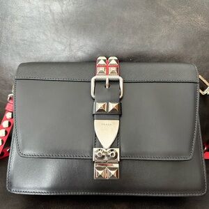 Prada Elektra Black City Calf and Saffiano Leather Cowhide Crossbody Bag